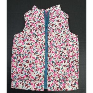 Oshkosh Girls 4T Puffer Vest Beige Pink Red Blue Floral Full Zip With Pockets
